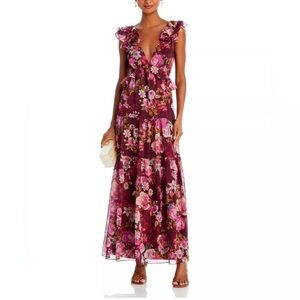 Aqua Burgundy Floral Maxi Dress